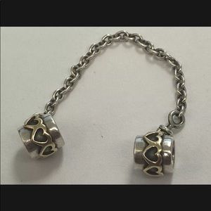 Authentic PANDORA GOLD~SILVER HEARTS Safety CHAIN